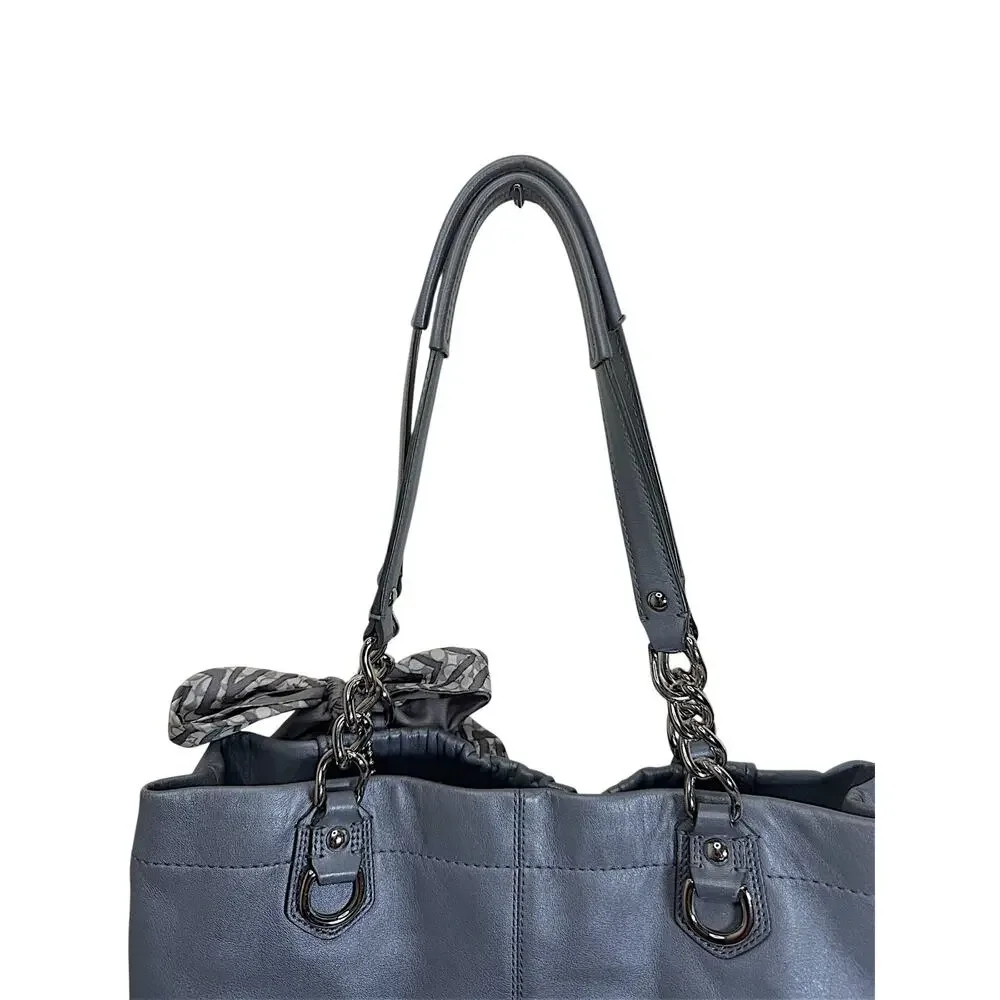 Coach Ashley Ruched Leather Satchel Gray Chain Shoulder Bag - Picture 7 of 15
